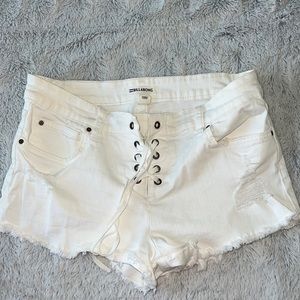 Billabong distressed lace up jean shorts size 28